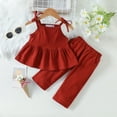 thumbnail image 2 of Siilsaa Babygirl Outfits Girl Summer Outfit Letter Short Sleeve T-Shirt Tops and Flared Pants Clothes Red,4, 2 of 6