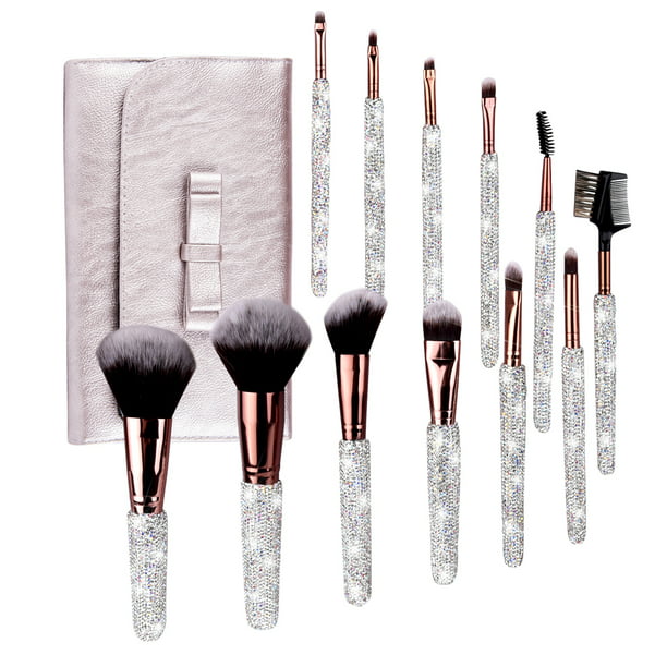 Bling Makeup Brushes Professional Face Cosmetics Blending Liquid Foundation Powder Concealer Eye Make Up Beauty Tool Glitter with Pouch Bag Kit Purely Handmade (White) - Walmart.com