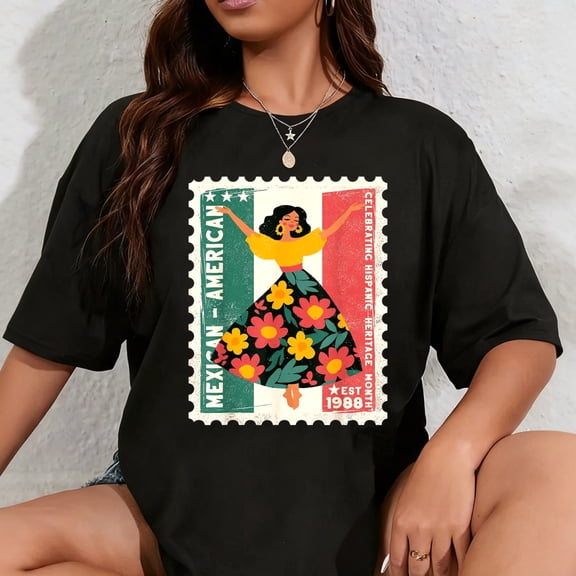 100% Cotton Hispanic Heritage Mexican American Floral Dancer Woman T-Shirt