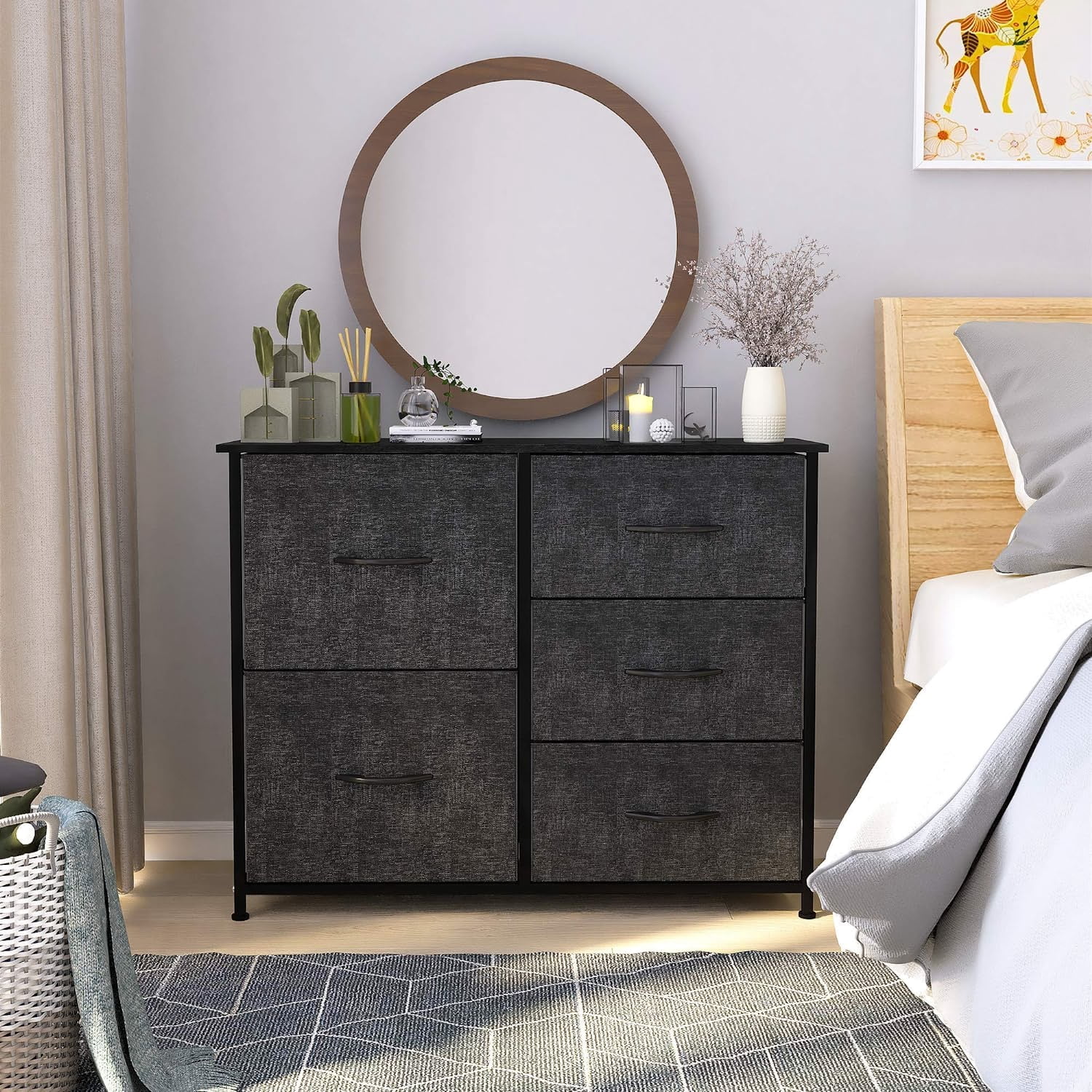 YINTATECH 5 Drawers Storage Tower , Fabric Dresser Organizer Unit for , Living Room, Closets
