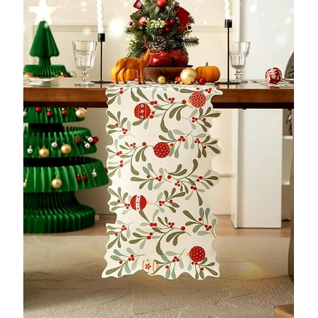

Fennco Styles Holiday Berries and Leaves Christmas Table Runner 14 W X 72 L - Multicolored Festive Table Cover for Winter Holidays Home Decor Family Gatherings