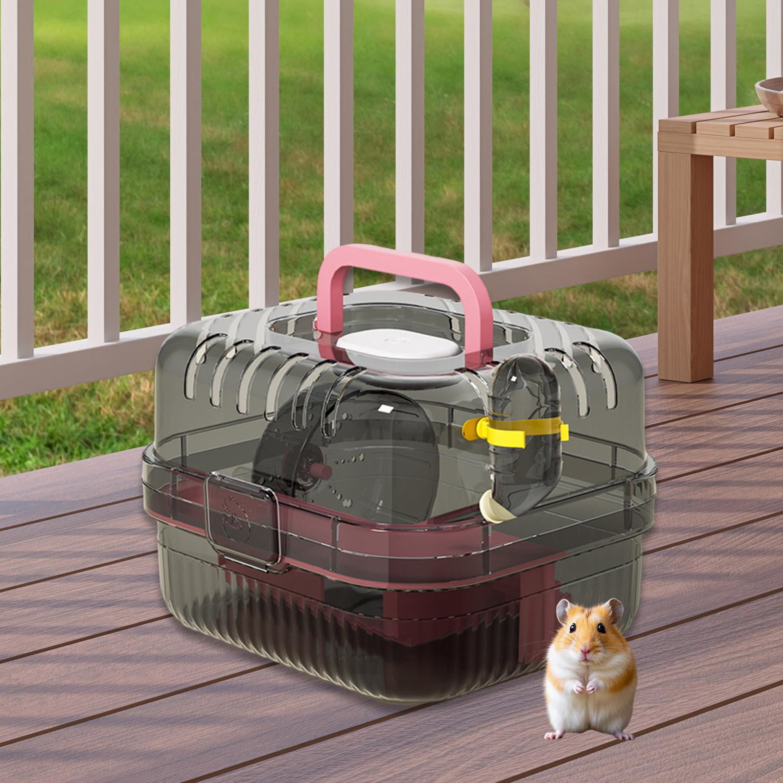oshhni Hamster Cage with Water Bottle Breathable Carry Case for Gerbils Rats pink