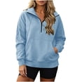 thumbnail image 5 of yardsong Women's Half Zip Sweatshirt Quarter Zip Fleece Pullover Sweatshirts Oversized Tops with Collar Long Sleeve Sweat Shirt Light Blue,XXL, 5 of 8