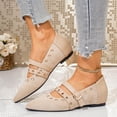 thumbnail image 4 of ZunFeo Womens Beige Velvet Mary Jane Flats - Pointed Toe Buckle Strap Retro Punk Style Comfortable Everyday Casual Shoes,Size 7.5, 4 of 9
