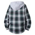 thumbnail image 3 of Sevevn Men's Plaid Flannel Shirt Hooded Jacket Long Sleeve Button Dual Pocket Loose Casual Fall Shacket Outerwear Coat Green 3XL, 3 of 4