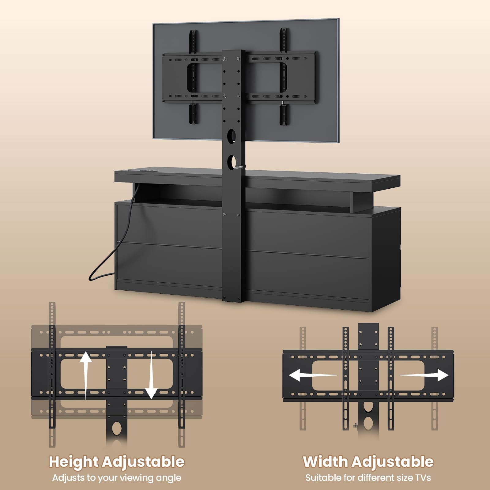 Afuhokles TV Stand with Mount and Power Outlet, TV Mount for TVs up to 75 inch TV, Modern LED TV Stand with Shelves and 4 Drawers, Black