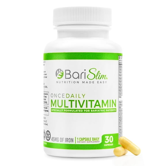 BariSlim Once Daily Bariatric Multivitamin Capsule - 45mg of Iron - Bariatric Vitamin & Supplement for Post Bariatric Surgery Including Gastric Bypass & Gastric Sleeve | 30-Day Supply