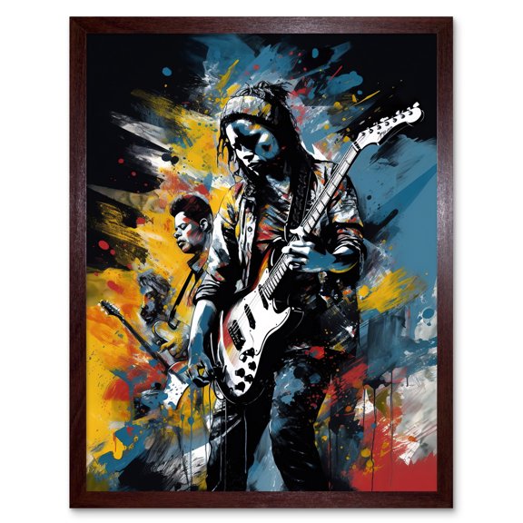 Music Band on Stage Playing at Festival Modern Acrylic Painting Art Print Framed Poster Wall Decor 12x16 inch