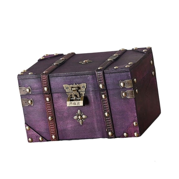 hejhncii Decorative Violets Wooden Box With Secure Lock Metal Edged Antique Design Case
