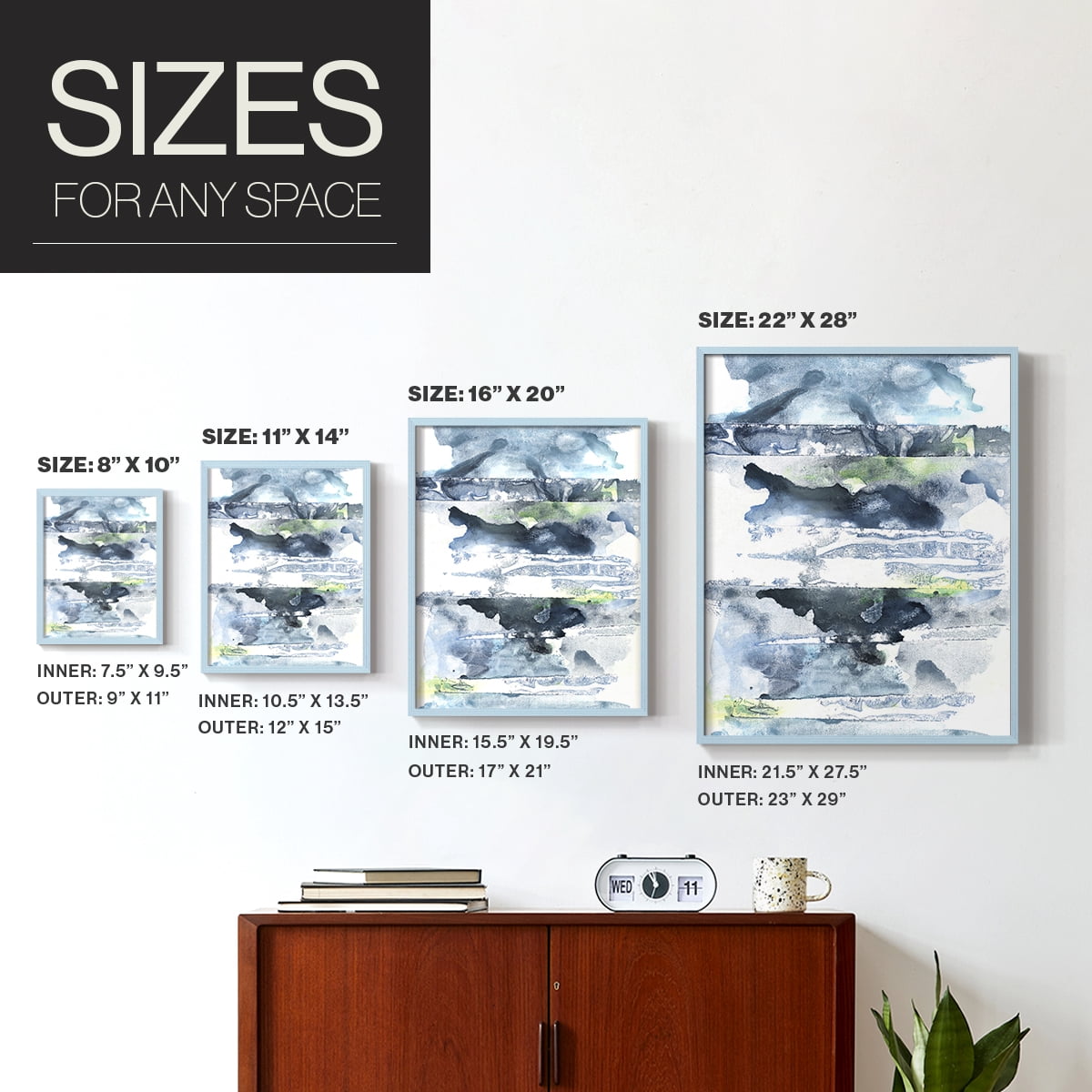 Blue Memories II Framed Print in Blue Solid Wood Framed Print No Nail Hanging