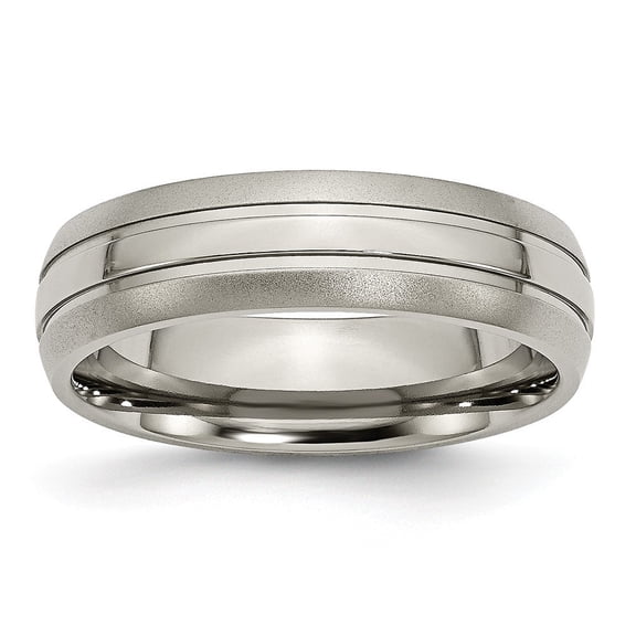 Titanium Grooved 6mm Brushed and Polished Band Ring - Size 8