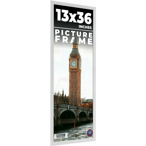 13x36 Frame White Solid Wood Picture Frame Includes UV Acrylic Shatter Guard Front, Acid Free Foam