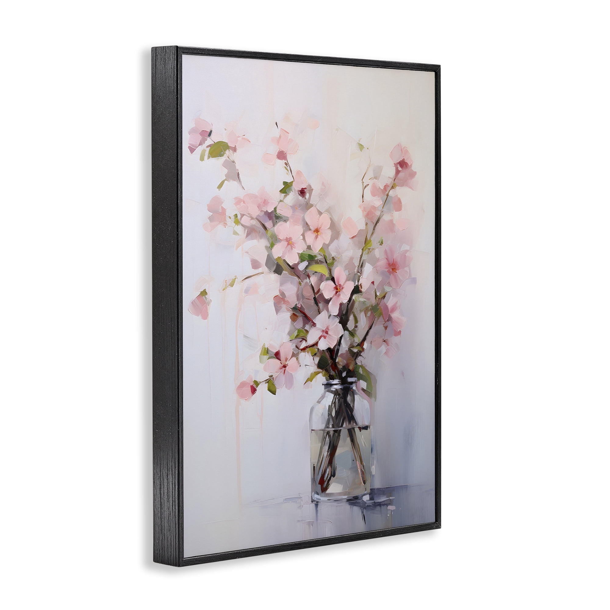 Stupell Industries Soft Sakura Vase Botanical & Floral Painting Black Framed Art Print Wall Art, 12 x 18