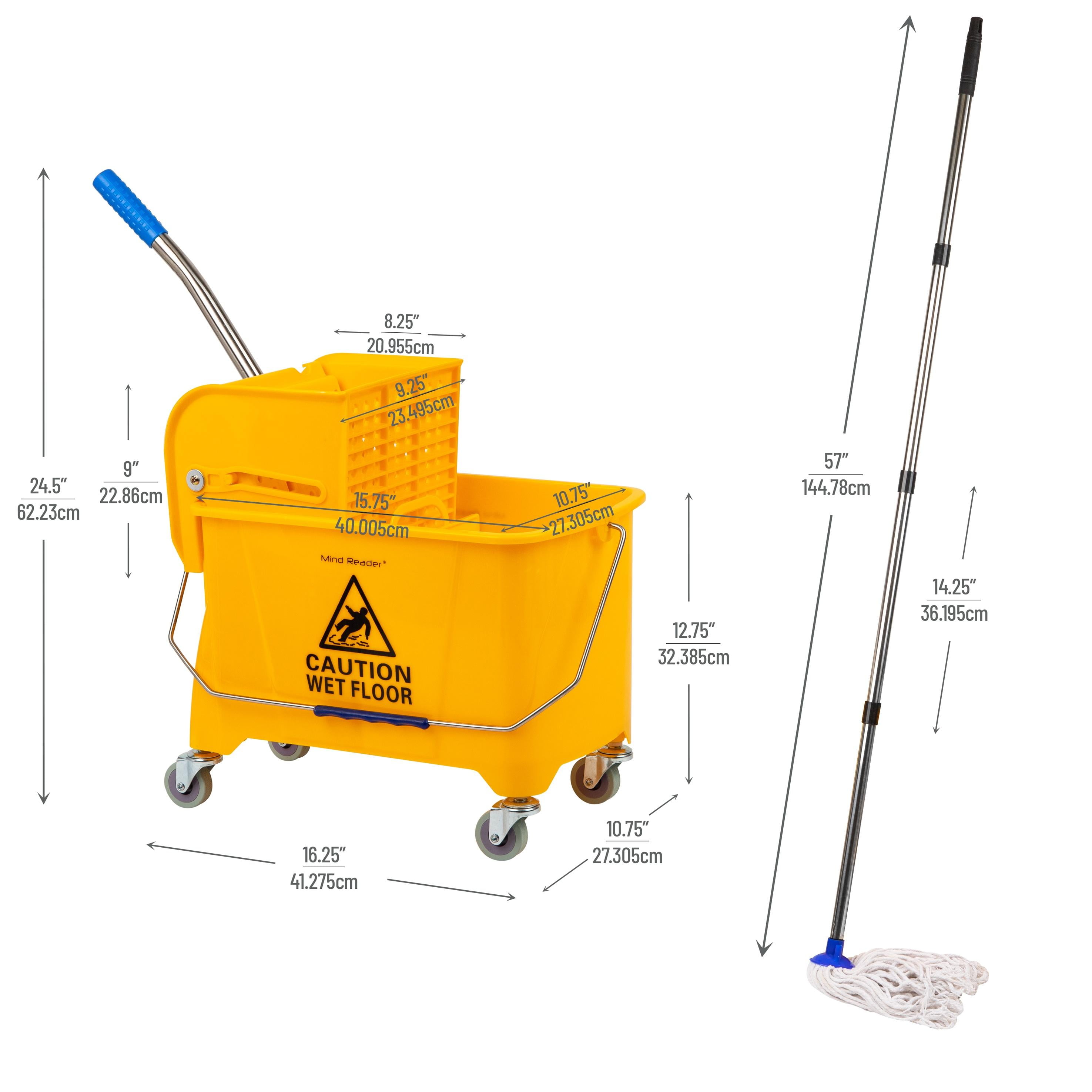 Mind Reader Bucket with Wringer and Mop Set, 22 Qt (5.5 Gallon), Floor Cleaning, Wheels, 16.25"L x 10.75"W x 24.5"H, Yellow