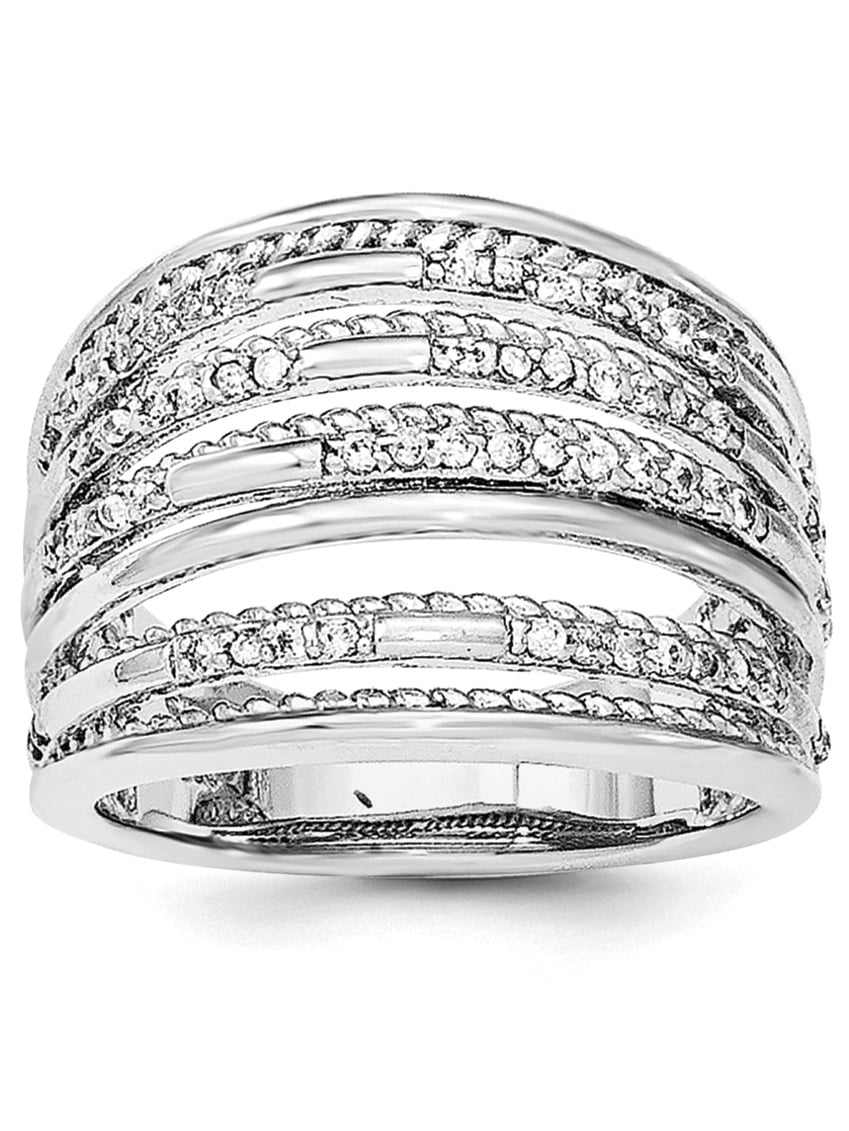 Sterling Silver Rhodium-plated Cubic Zirconia Rope Multi Row Ring ...