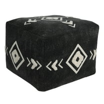 LR Home Small Over-tufted Geometric Indoor Square Pouf, Black/White, 18" x 18" x 14"