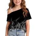 thumbnail image 2 of SGFCWSX Girls T Shirts One Shoulder Short Sleeve Graphic Print Casual Loose Fit Fashion Summer Tops for Kids Gray Size 7, 2 of 9