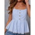 thumbnail image 3 of Women'S Striped Sleeveless Peplum Top Ruffle Hem Ruched Bust Camisole Blue M, 3 of 5