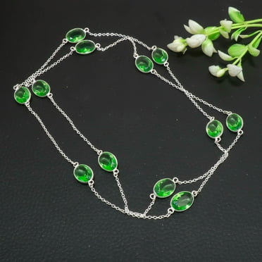 Green Amethyst Oval Shape Gemstone Fashion Anniversary Gift Necklace Jewelry 36"