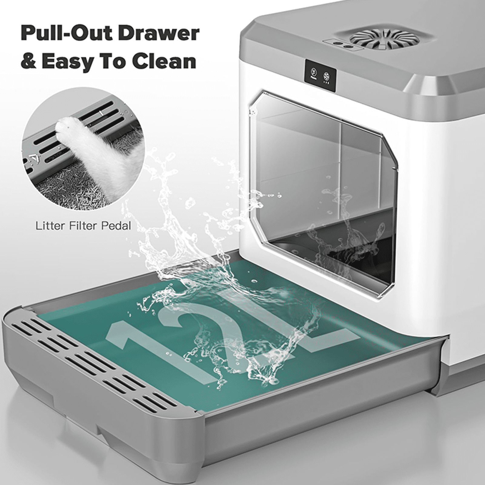 Arcwares Litter Box, Large Cat Litter Box Enclosure Furniture, Odor Removal, Enclosed Cat Pottywith Cat Litter Scoop, Drawer Type Cat Litter Pan Easy Cleaning And Scoop.