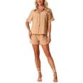 thumbnail image 2 of Conjuntos de Camisas y Pantalones Cortos de Lino para Mujeres INSPIRE CHIC, Conjunto Casual Talla S, Caqui, 2 of 6