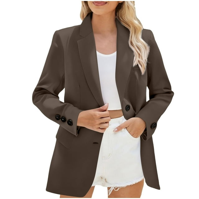 Wdfiry Womens Dressy Blazer for Work Casual Oversized Fall Long Sleeve Jackets Plus Size Lapel Button Business Coats with Pockets