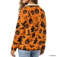 thumbnail image 3 of SCRAWLGOD Fleece Jacket for Women Sherpa Lined Ghost Witch Pumpkin Orange Halloween Fuzzy Shacket Cardigan with Pockets, Casual Fall Winter Clothes, Snap Button, Stand Collar, for Vacation, Small, 3 of 8