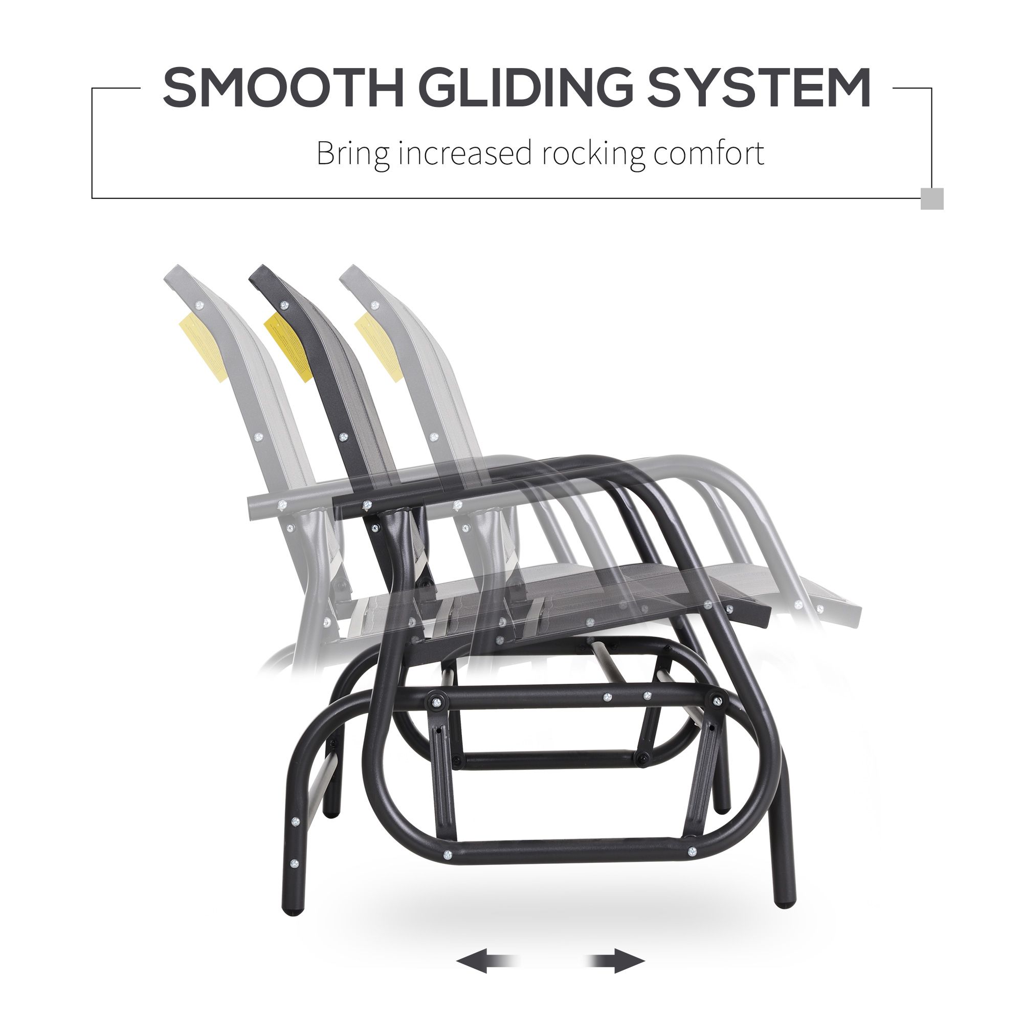 2 Person Outdoor Double Glider Bench, Breathable Quick Dry Sling Fabric Porch Rocking Chair, Powder Coated Steel Frame Supports 440 LBS for Patio Garden Backyard