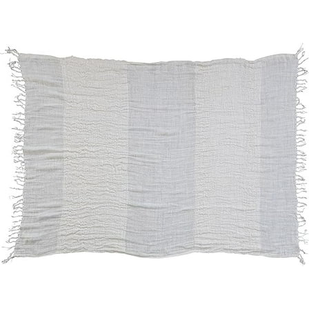Creative Co-Op Woven Linen Throw Blanket with Stripes and Fringe, Cream and Natural