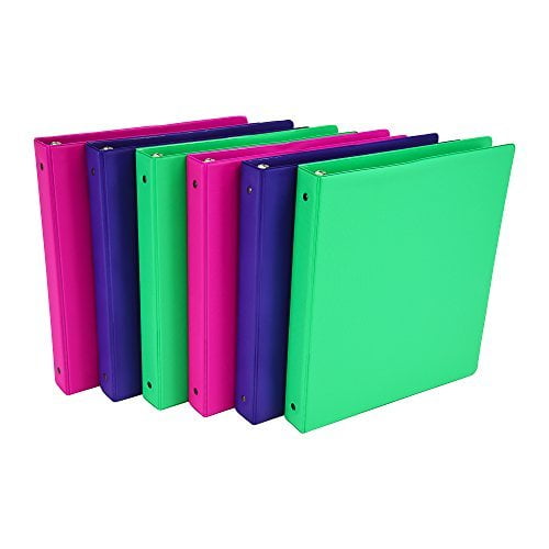 Samsill Fashion Color 1" Round Ring Binders, Assorted Colors, 6 Pack