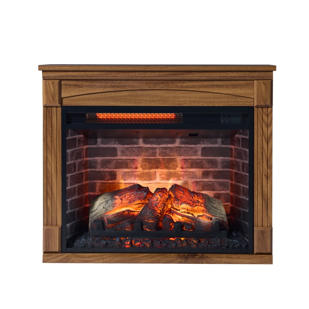 28" TV Media Entertainment Center with Electric Fireplace, Infra Red Remote Control ，Dark Oak