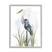Stupell Industries Shore Bird Looking Left Animals & Insects Painting Gray Framed Art Print Wall Art, 16 x 20