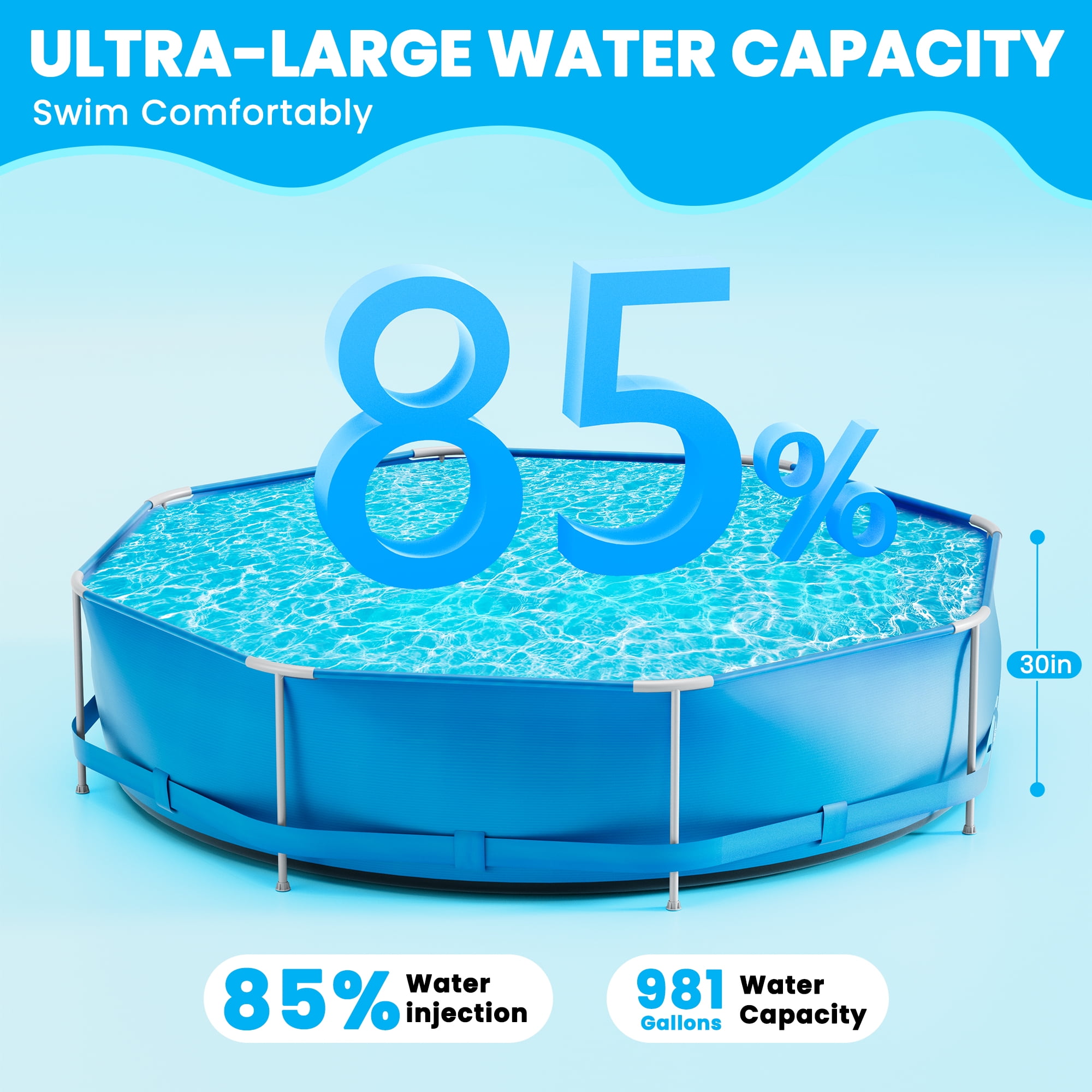 10FT Circular Swimming Pool with Filter Pump Metal Frame