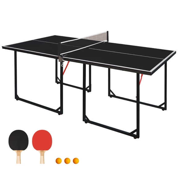 HooKung 6ft Ping Pong Table Foldable Table Tennis Table for Indoor Outdoor with Net, Table Tennis Paddles and Balls, Multi-Use Family Game Table for Kid Teenager Adult