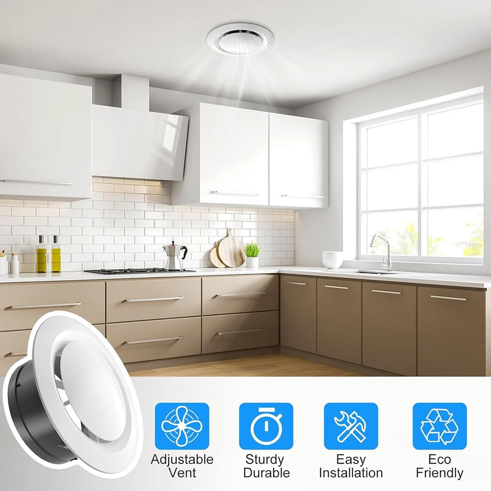 Adjustable Air Vent Covers Round Ceiling Vent Bathroom Extractor Fan Vent Cover Ø100Mm - 2Pcs