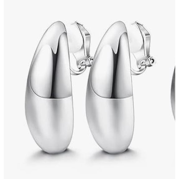 Women’s Silver Teardrop Hoop Earrings – Polished Chunky Statement Jewelry