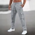 thumbnail image 2 of XDZJLR Casual Pants for Men Pocket Sports Drawstring Straight Leg Cargo Trousers, 2 of 4