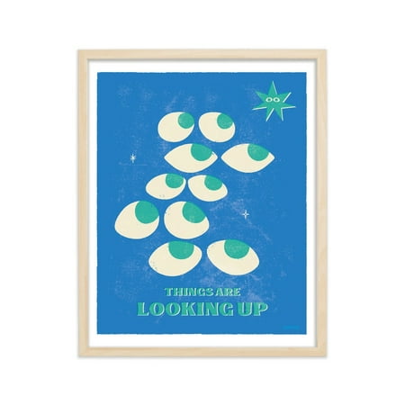 Things Are Looking Up Aqua Blue Retro Art Print Illustration: Self Talk Daily Inspirational Motivation Positive Affirmations Eyes Wall Art Modern Wall Decor 24x36 UNFRAMED