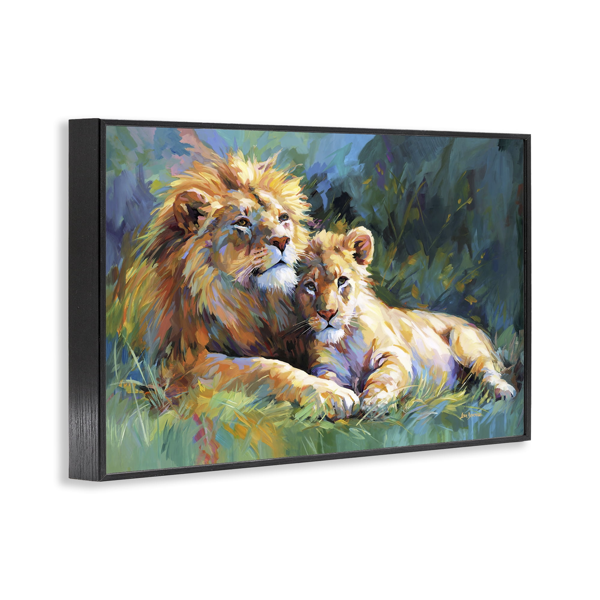 Stupell Industries Lion's Embrace Portrait Animals & Insects Painting Black Framed Art Print Wall Art, 30 x 20