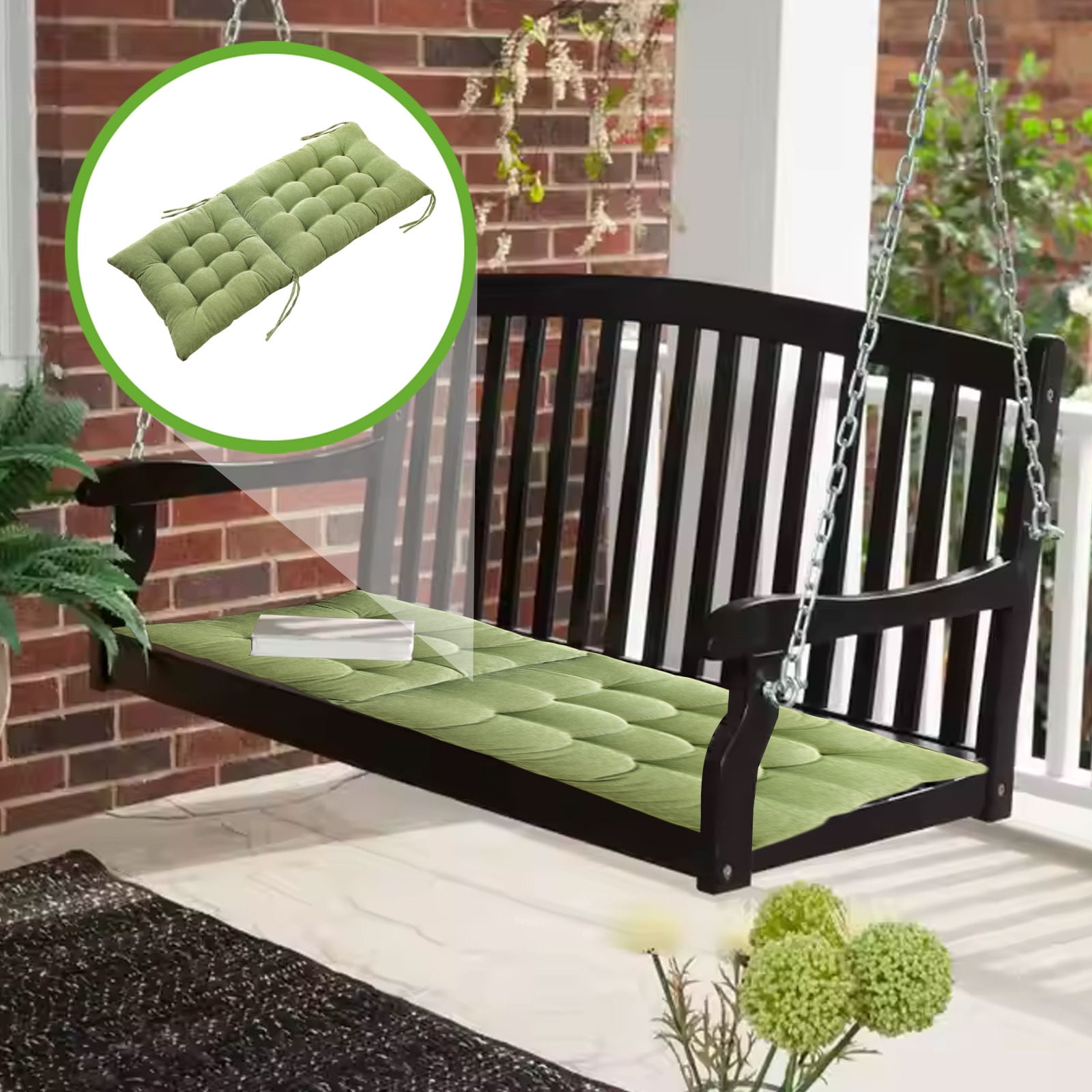 JeashCHAT Outdoor Bench Cushion, Patio Furniture Cushions, Tufted Front Porch Rocking Chair Seat Pads with Ties, Foldable High Back Chair Cushion, Indoor Seat/Back Chair Cushion, 40"x18", Green
