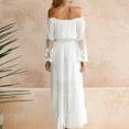 thumbnail image 3 of Vestido largo maxi para mujer, con hombros descubiertos, encaje, mangas acampanadas, elegante vestido de fiesta de noche bohemio blanco/negro, 3 of 5