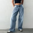 thumbnail image 2 of YDLCAFD Retro Low Waist Non Elastic Washed Straight Jeans Autumn New Street Wide Leg Denim Pants M, 2 of 4
