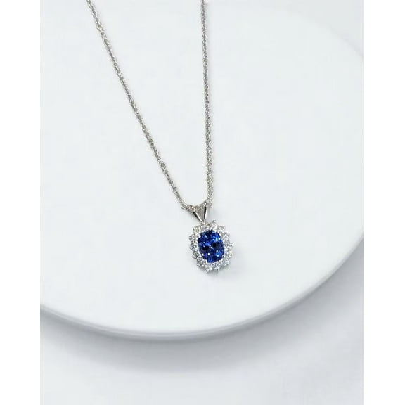 Radiant Jewelry 2.50 Ct Oval Cut Halo Royal Blue Sapphire Necklace 14k White Gold Plated 18” Chain Women’s Pendant Jewelry