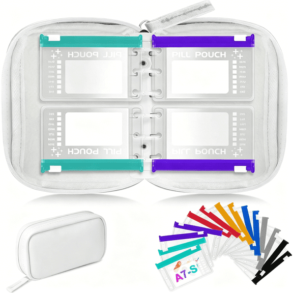 ACDANC Waterproof Pill Organizer with 14 Zippered Pill Pouches for Binder,Small Bpa-Free Weekly Medicine Organizer,Color-Coded Reusable Travel Pill Storage System