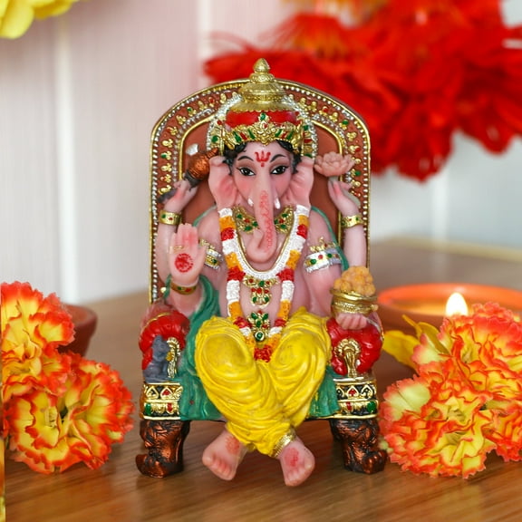 BangBangDa Hindu God Lord Ganesha Statue - 5.1" H Ganesh Idol Figurine Diwali Gifts Birthday Father’s Day for Indian Family Friends People Home Temple Mandir Altar Pooja Item