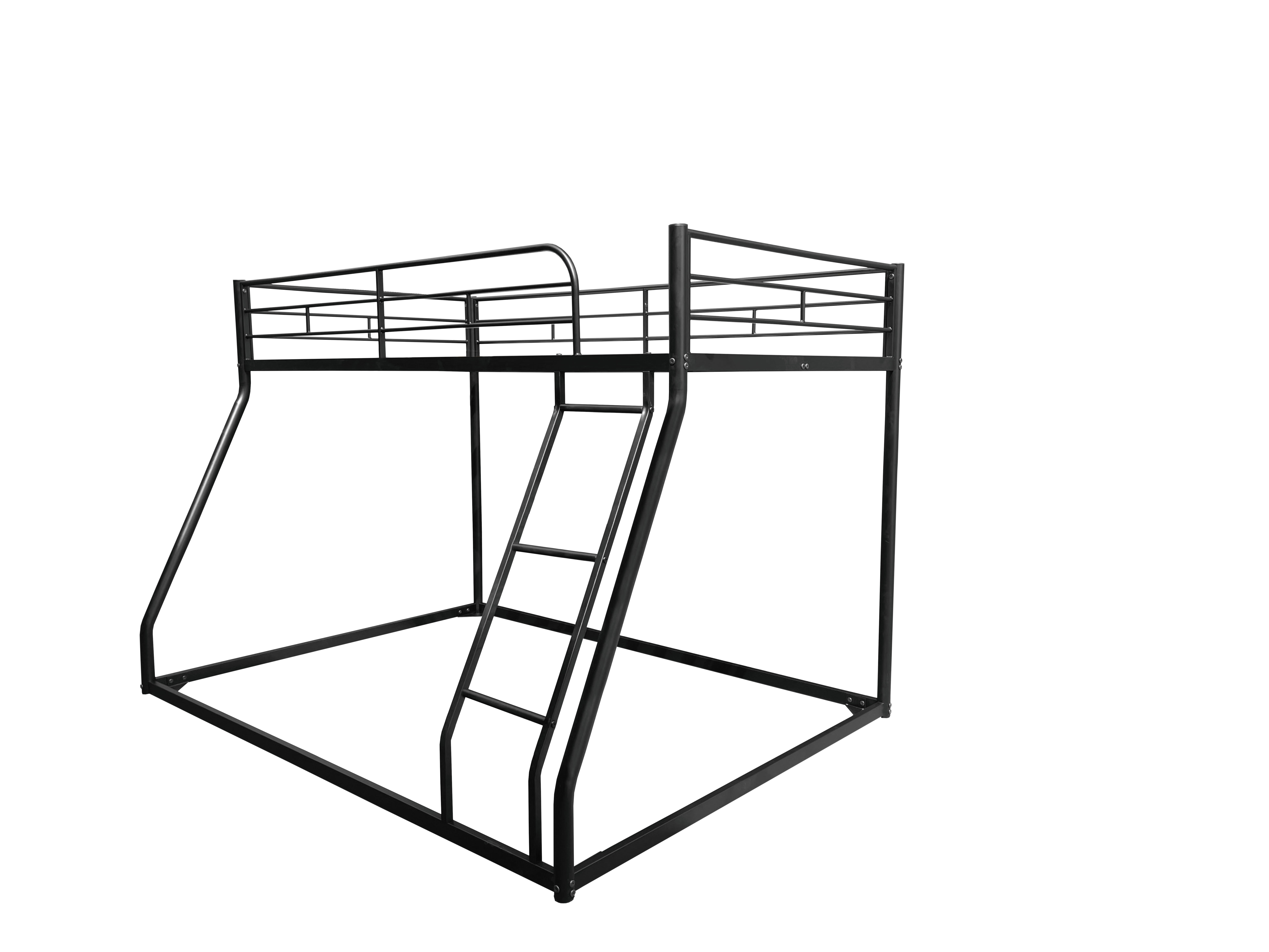 Twin Over Full Bunk Bed, Metal Bunk Beds with Full Length Guardrail, Low Profile Bunk Bed Frame for Bedroom, No Box Spring Needed, Black