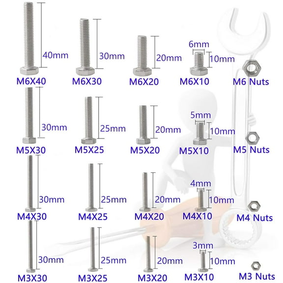 GHRTGR-M3 M4 M5 M6 Bolts and Nuts Assortment Kit 320 PCS Metric 304 Stainless Steel Hex Head Cap Screws Bolts and Nuts Assortment Set Fasteners Bolts Kit with Combination Box for Home Fixation Repair