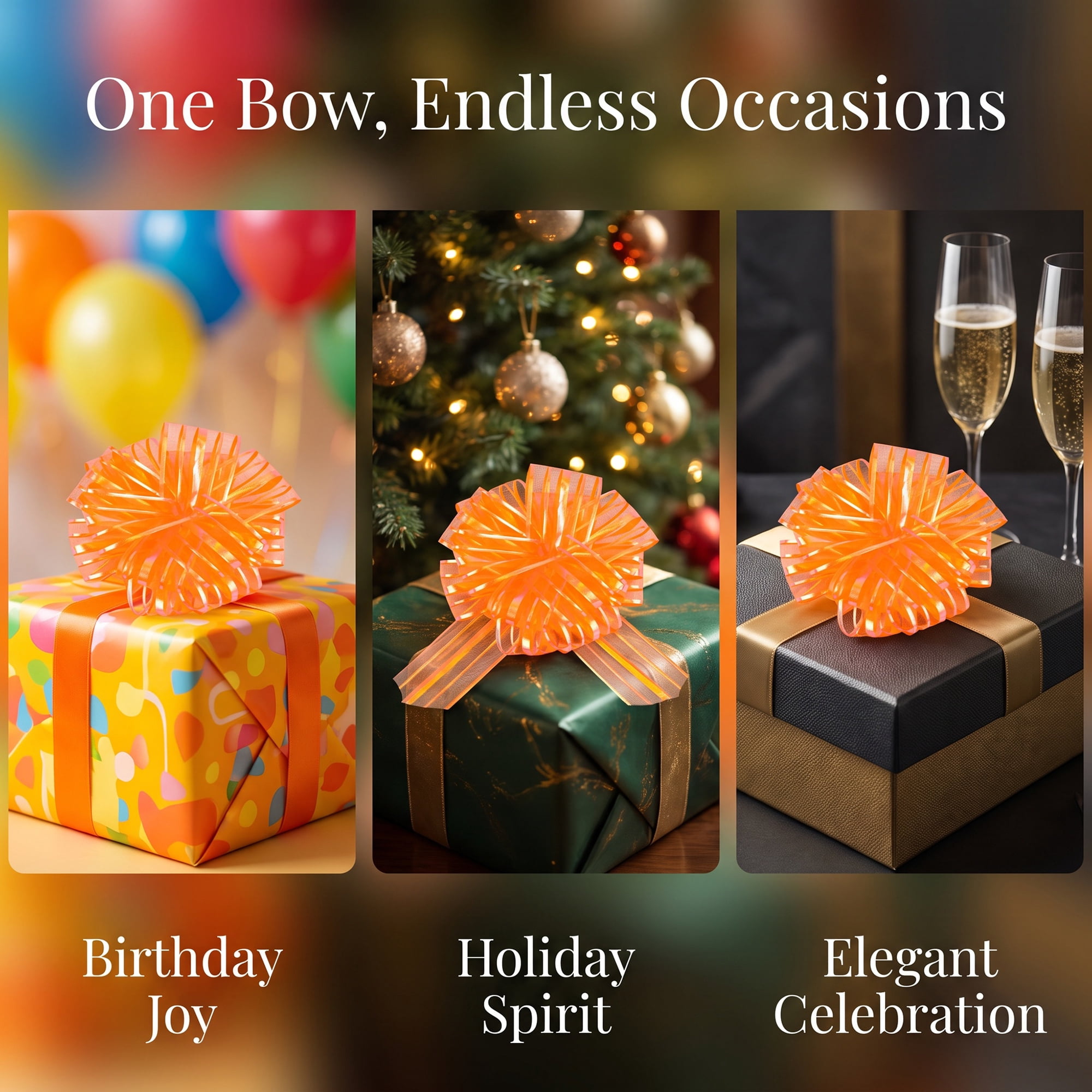 Unique Bargains Crush-Resistant Ribbon Bow for Birthday and Special Occasions Orange