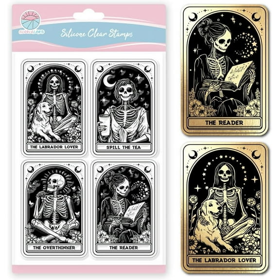 Skull Tarot Card Clear Stamps for Scrapbooking Divination Card Silicone Stamp Reader Book Transparent Stamp for Card Making DIY Embossing Journaling