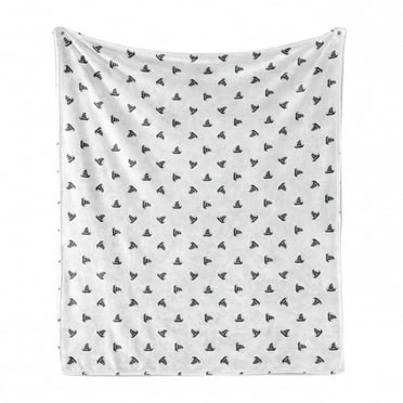 Sailboat Soft Flannel Fleece Throw Blanket, Black and White Upside down Random Alignment Mini Sailing Boat Pattern, Cozy Plush for Indoor and Outdoor Use, 50" x 70", Black and White, by Ambesonne